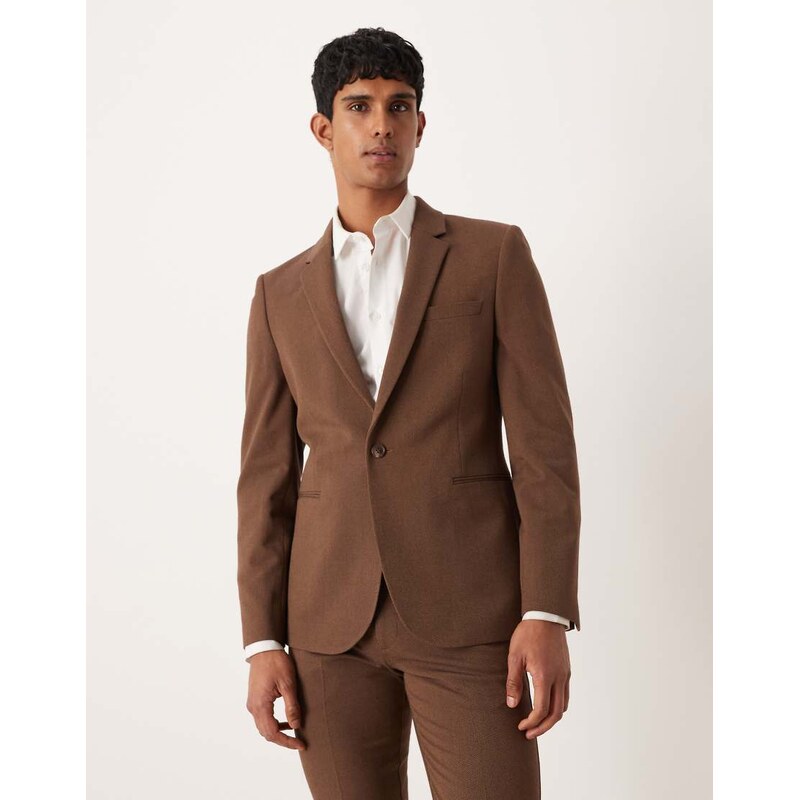 ASOS DESIGN skinny suit jacket in brown twill
