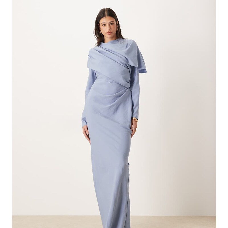 ASOS Tall ASOS DESIGN Tall high neck draped bodice maxi dress in mid 109452548