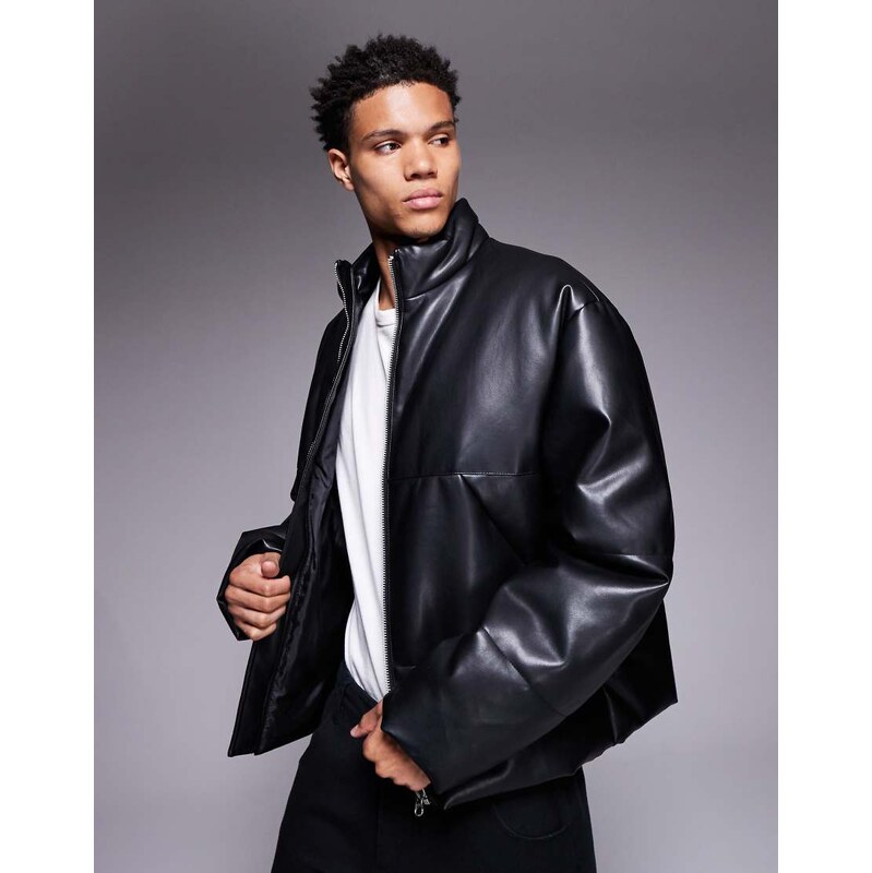 ASOS DESIGN puffer in faux leather in black