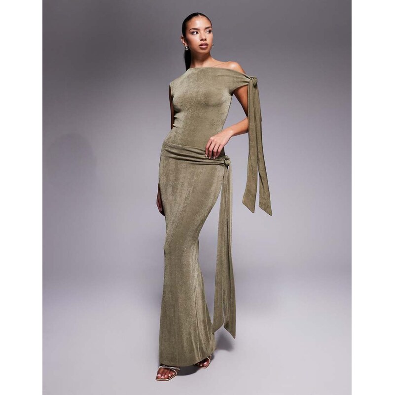 Wanderdoll Noa premium textured slinky drape tie side maxi skirt