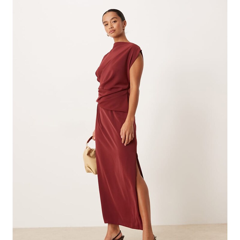 ASOS Petite ASOS DESIGN Petite high neck drapey pleated midi dress in 109440870