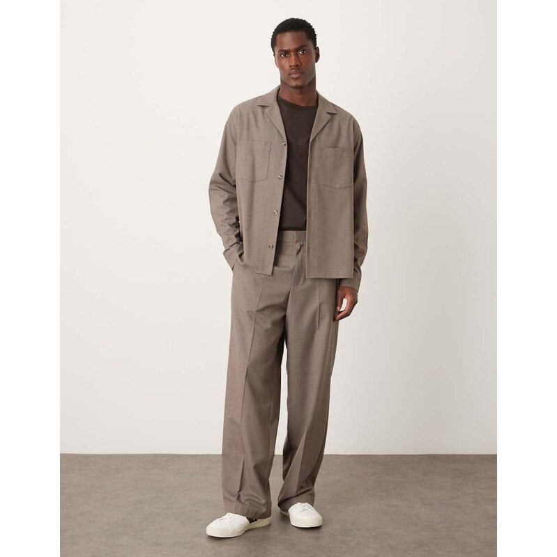 ASOS DESIGN wide smart co-ord trousers in beige-Grey