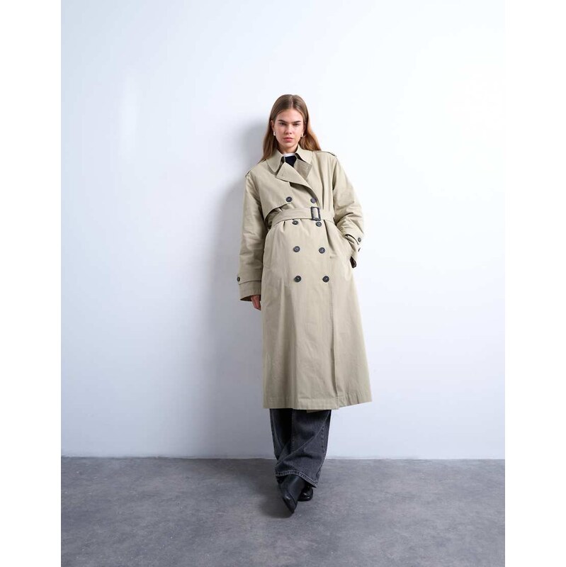 Topshop 2 in 1 borg trench with detachable lining in stone