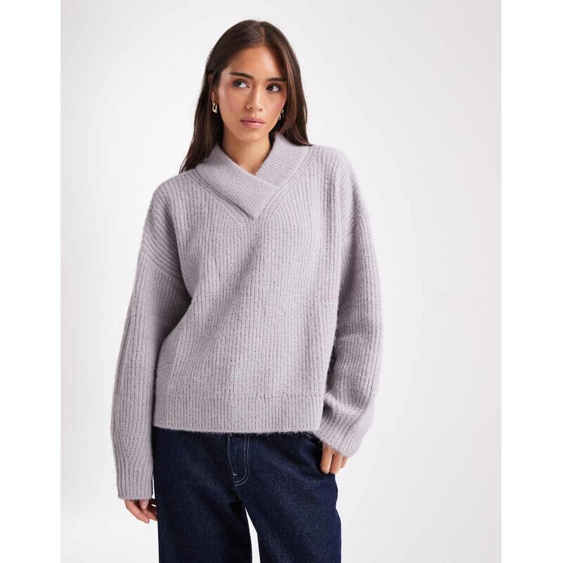ASOS DESIGN v neck jumper in grey - GREY
