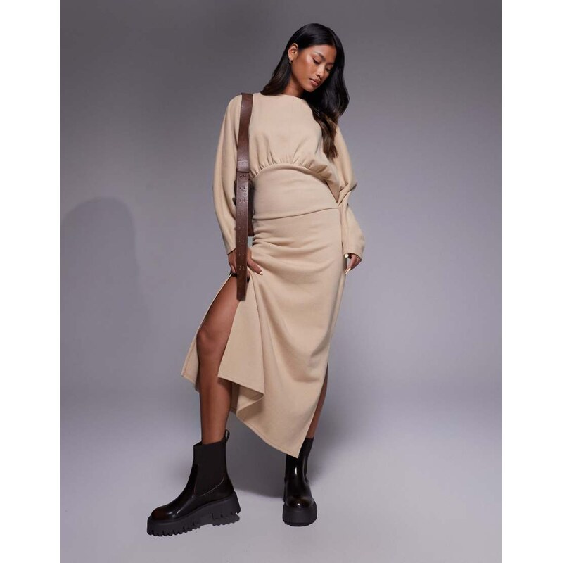 ASOS DESIGN supersoft slash neck blouson batwing midi dress in