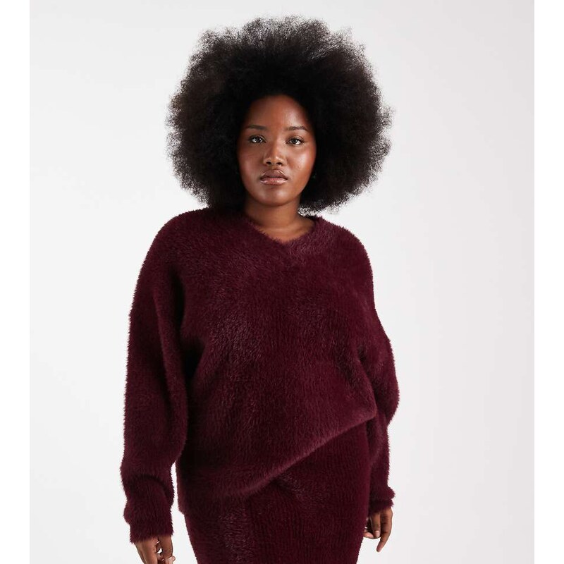 Renee Studio Plus exclusive fluffy knit v neck jumper co-ord in