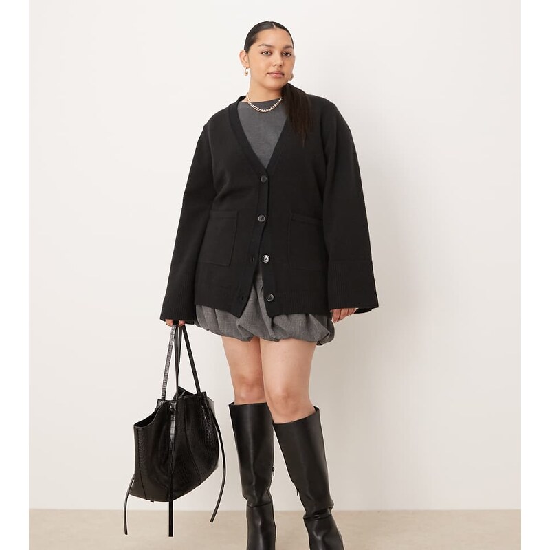 Pretty Lavish Curve oversized knit cardigan in black 112670470