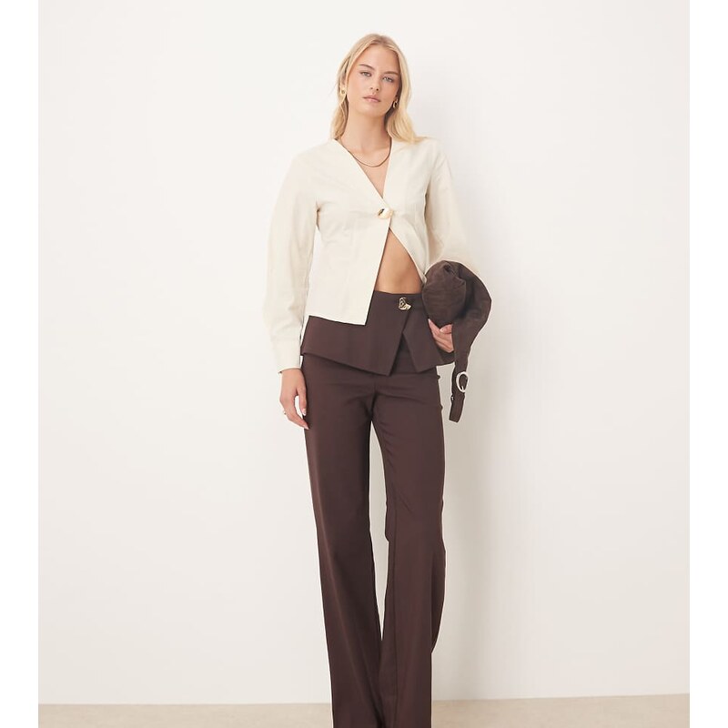 ASOS DESIGN Tall tailored fold over gold button straight leg trousers 109470208