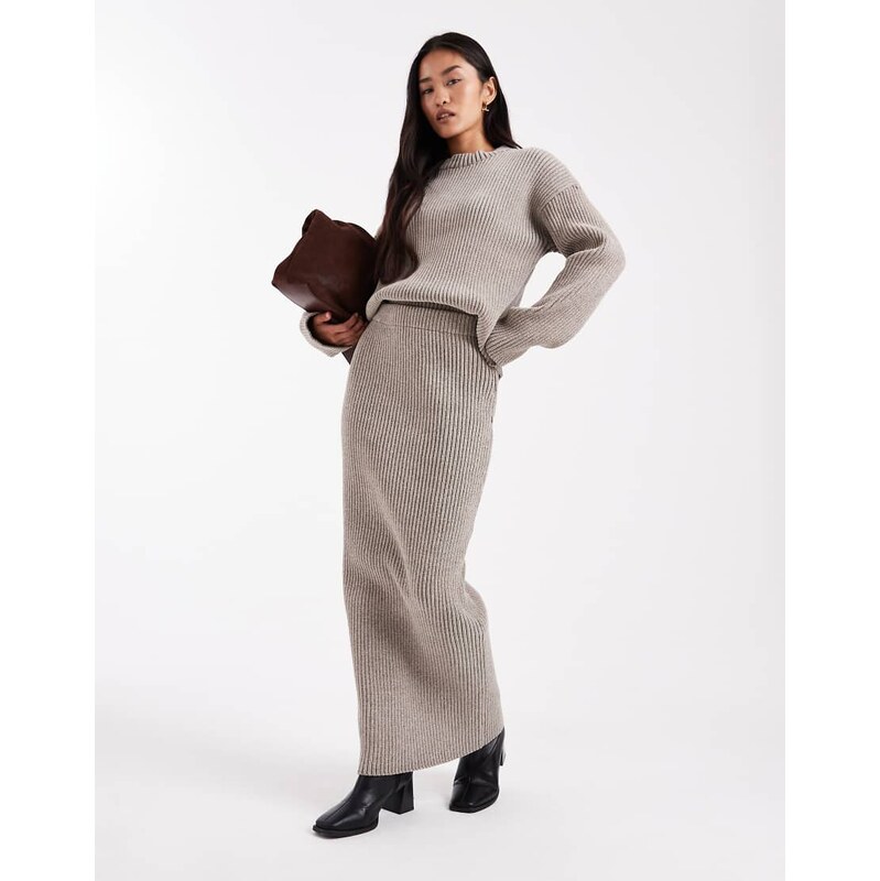 4th & Reckless soft ribbed knit crew neck jumper co-ord in oat-Neutral 109440753