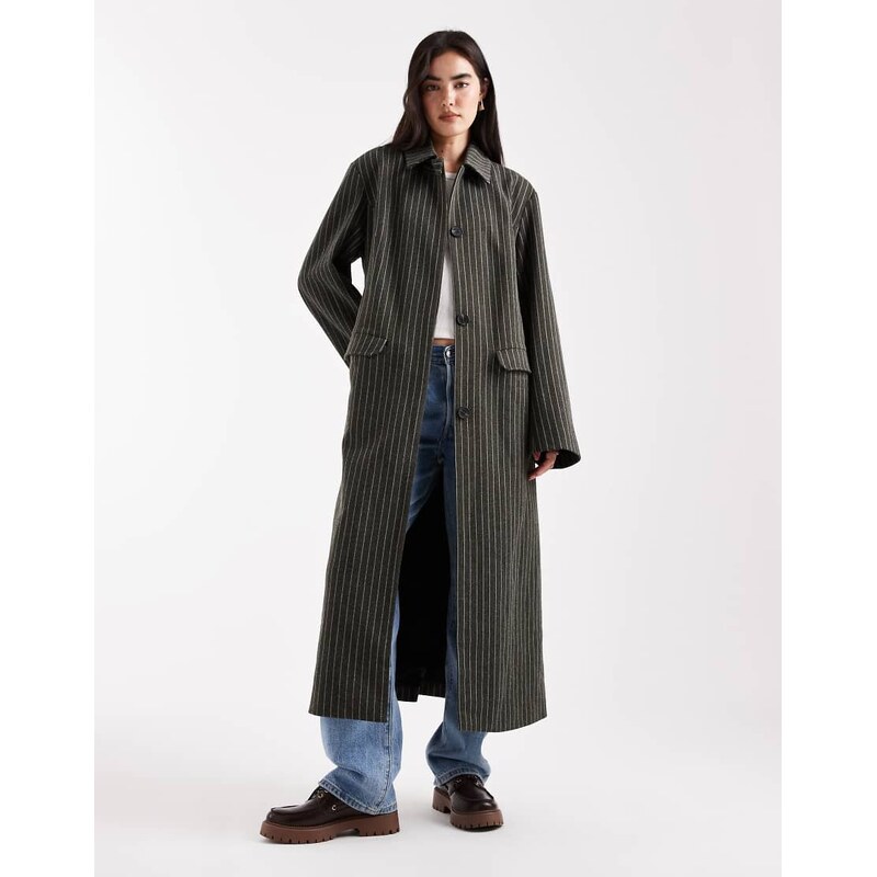 Daisy Street longline tailored pinstripe coat in brown and blue-Multi 112248539