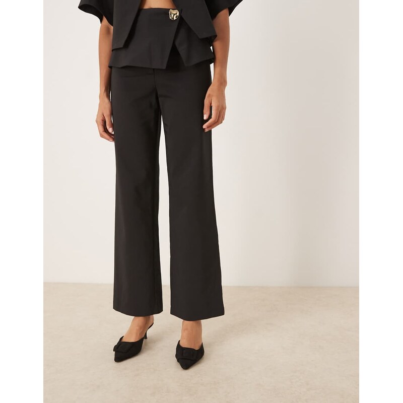 ASOS DESIGN tailored fold over gold button straight leg trousers in black