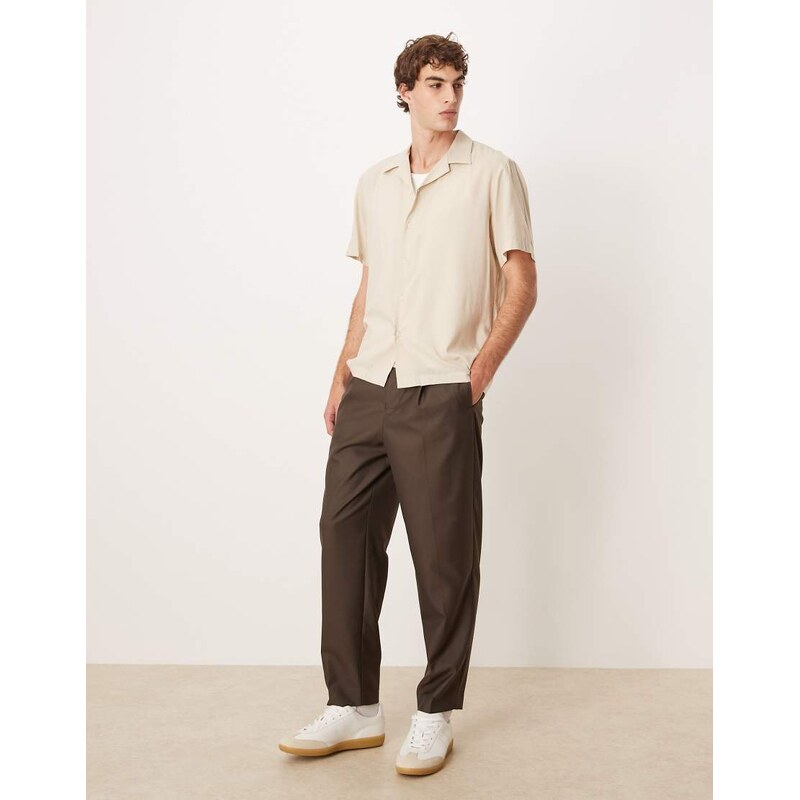 Selected regular fit short sleeved printed shirt in beige-Neutral