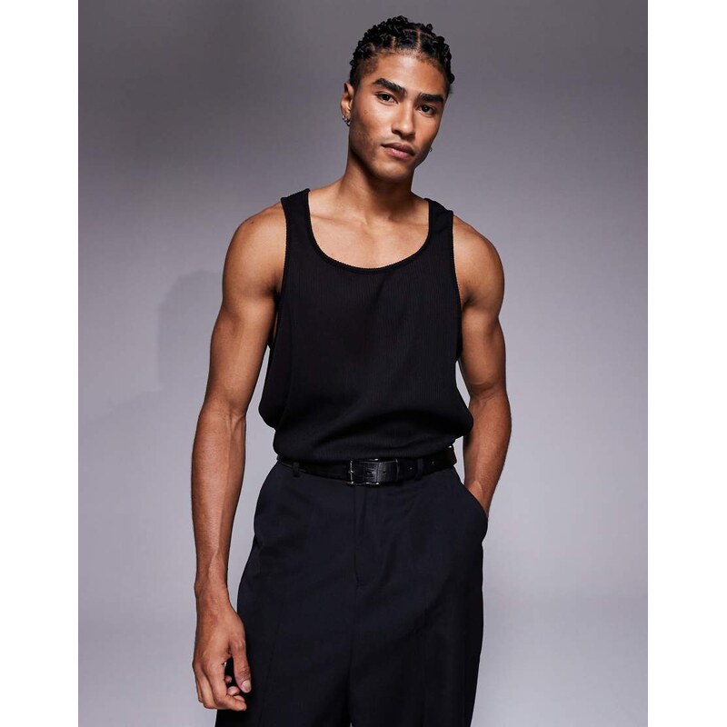 ASOS DESIGN oversized vest in black textured rib