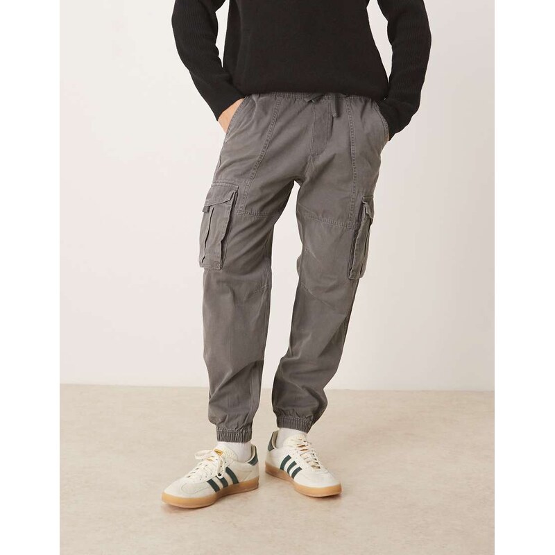 Abercrombie & Fitch cuffed cotton cargo trousers in grey 109440918