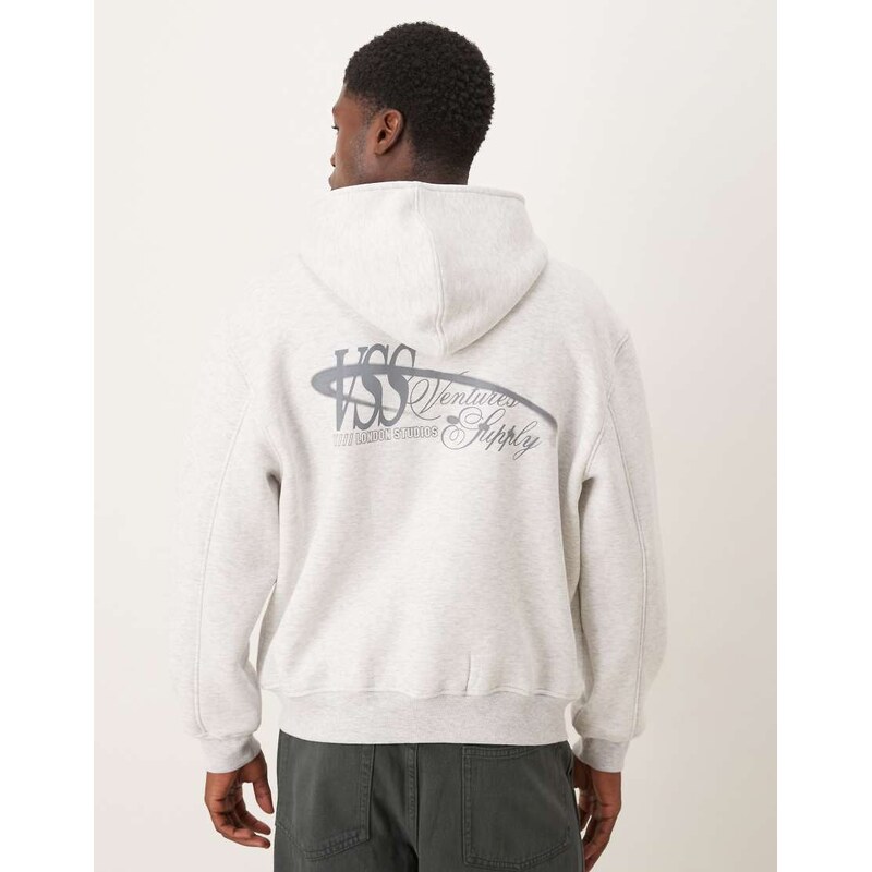 ASOS DESIGN oversized hoodie with text back print in grey marl