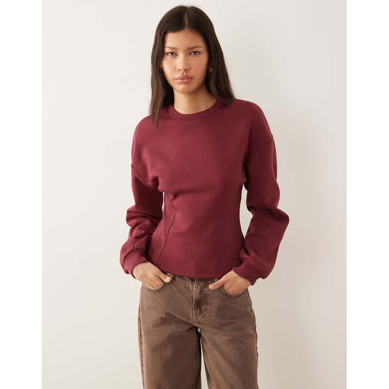 ASOS DESIGN cinched detail rib insert sweat in burgundy-Red