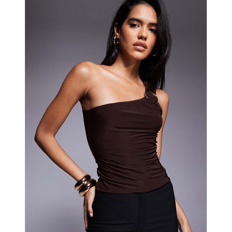 ASOS DESIGN slinky one shoulder top with trim detail in