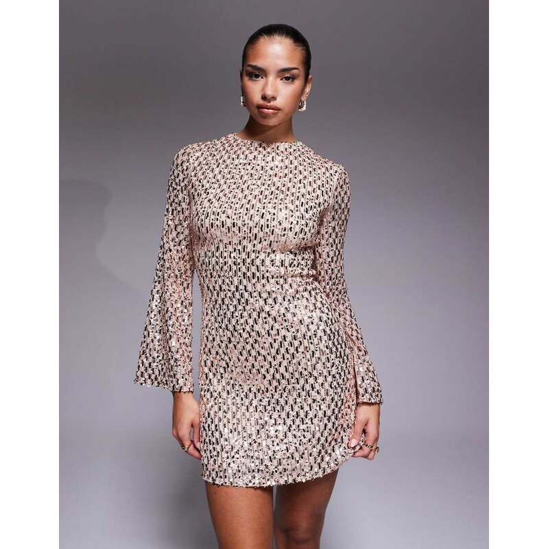 Jaded Rose fluted sleeve sequin mini dress in cream-White