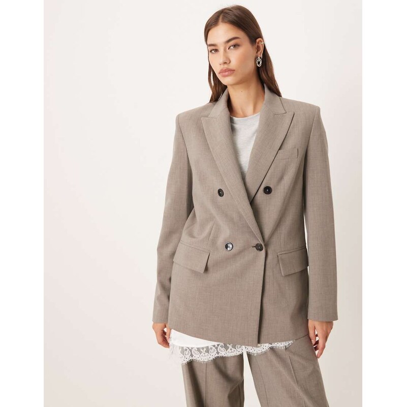 Mango Puglia tailored double breasted blazer co-ord in grey