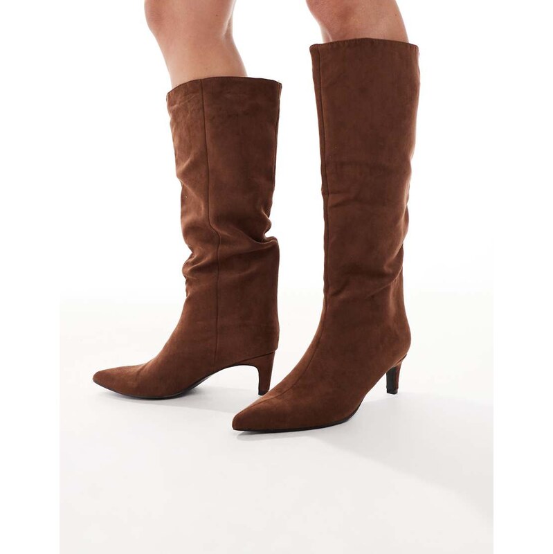 New Look faux suede stiletto heeled boots in rust-Brown