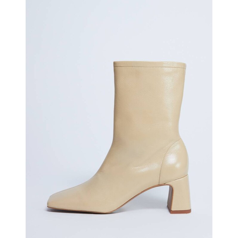 Topshop Sara Premium leather square toe flared heel boot in