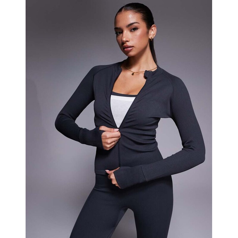 4505 seamless sculpting zip up long sleeve top in flint grey 111220942