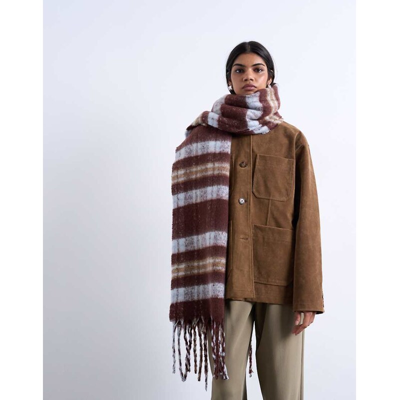 Topshop Sydney blanket scarf in choc check-Brown 115513448