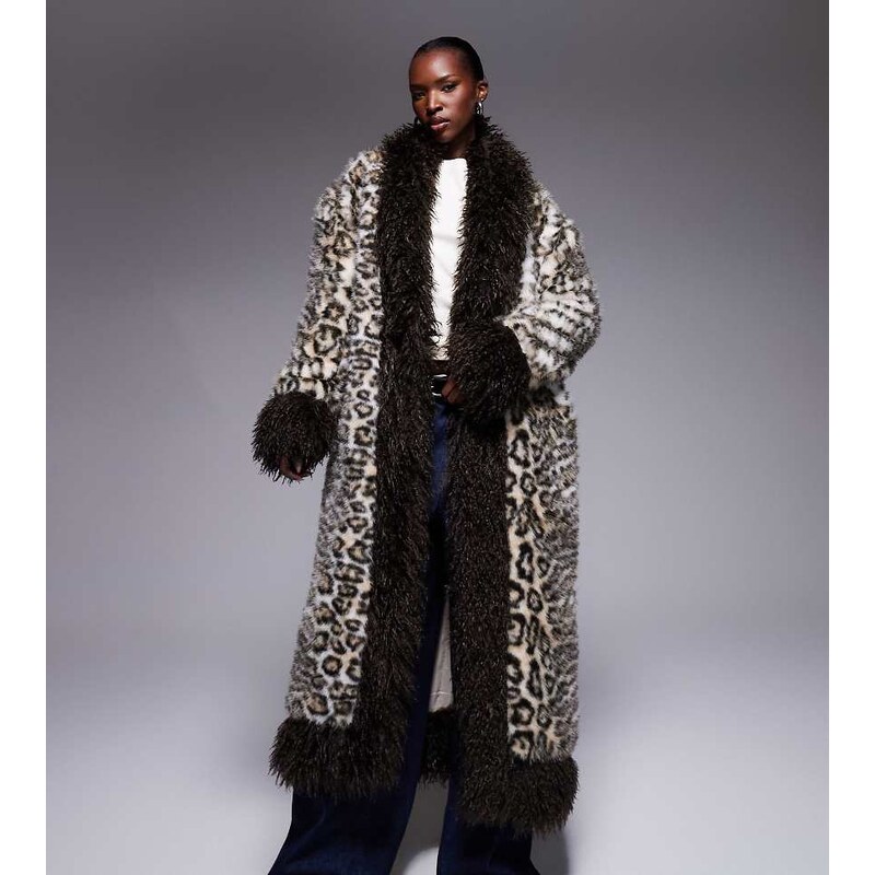 The Frolic exclusive faux fur mongolian trim maxi coat in brown 115743820