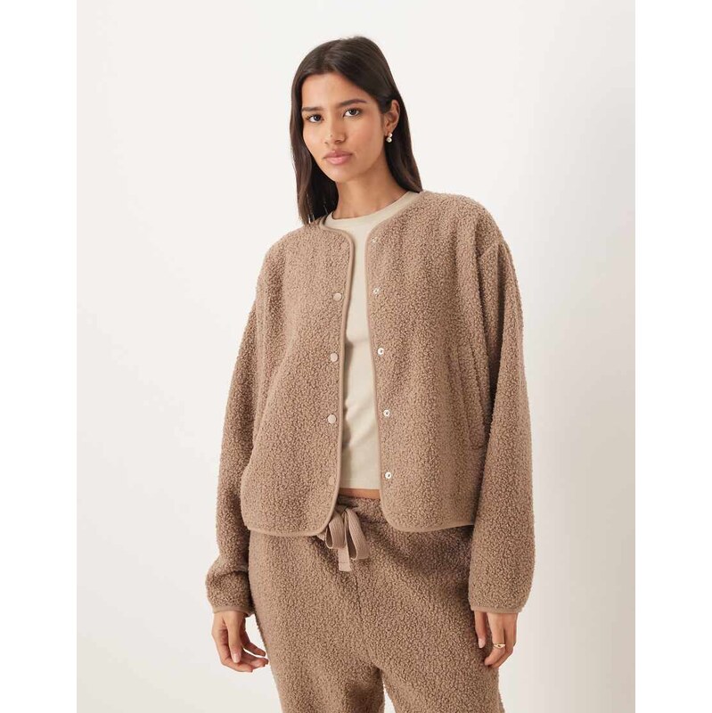 ASOS DESIGN borg lounge jacket in mink-Brown 109445960