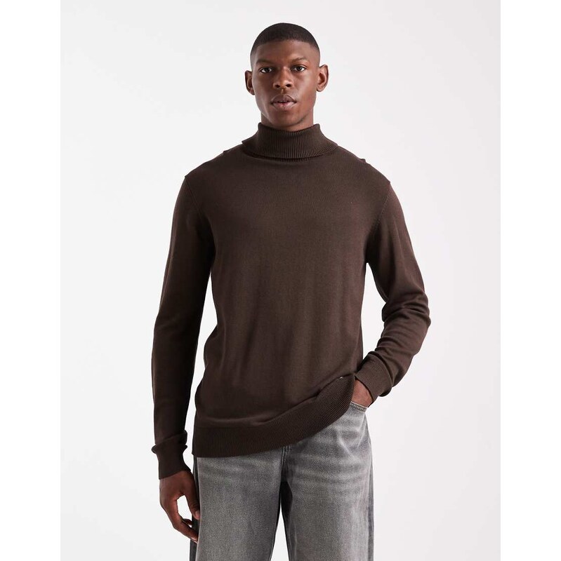 Threadbare roll neck jumper in chocolate brown