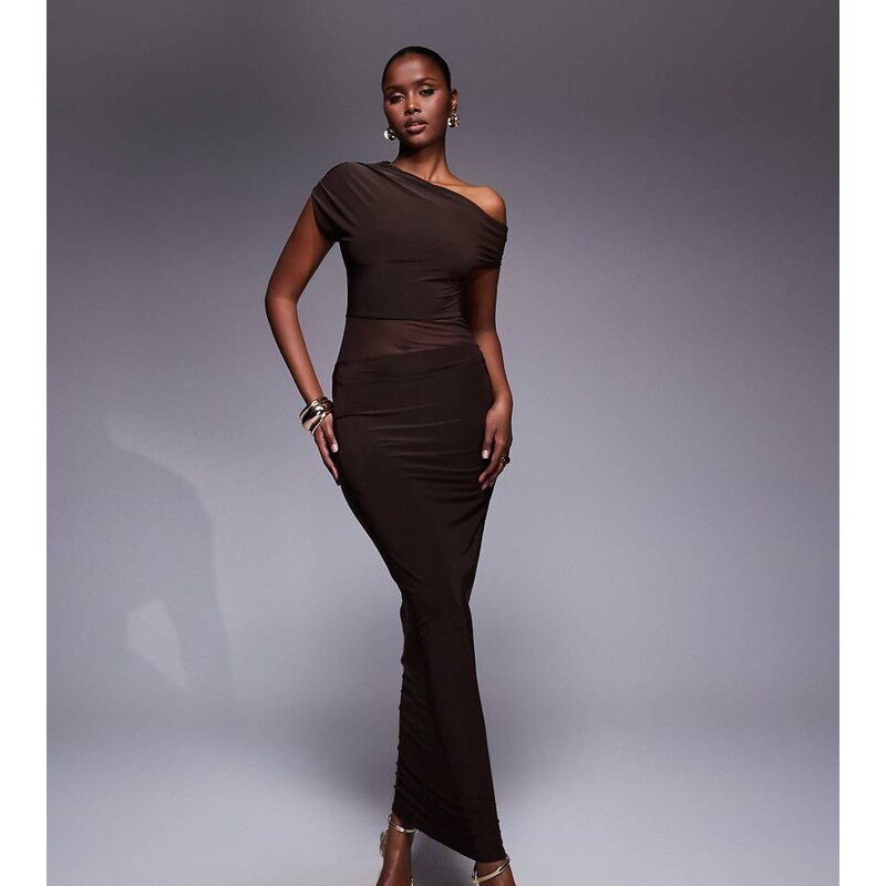 Kaiia exclusive double layered slinky drape off shoulder sheer