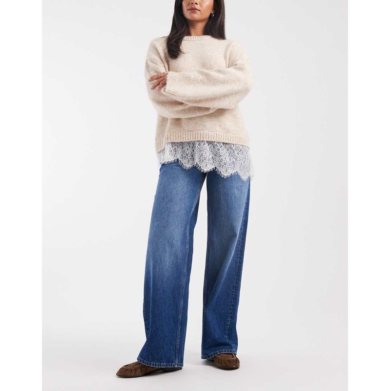 ASOS DESIGN low rise wide leg jean in darkwash-Blue 113277349