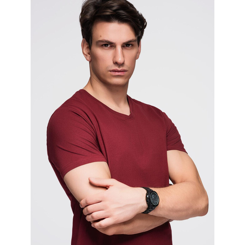Ombre BASIC mens cotton classic tee shirt with a v-neck - maroon