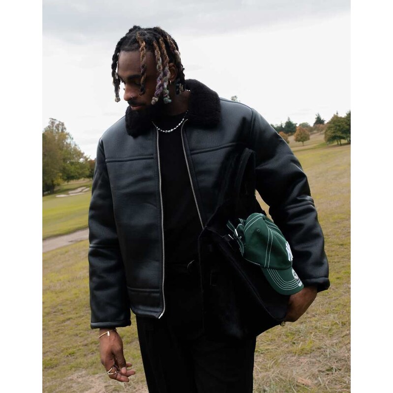 Topman faux shearling jacket with zip pockets in black
