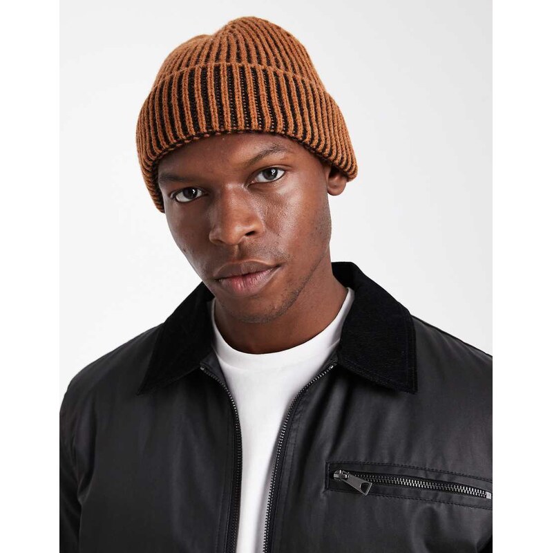ASOS DESIGN knitted contrast beanie in orange