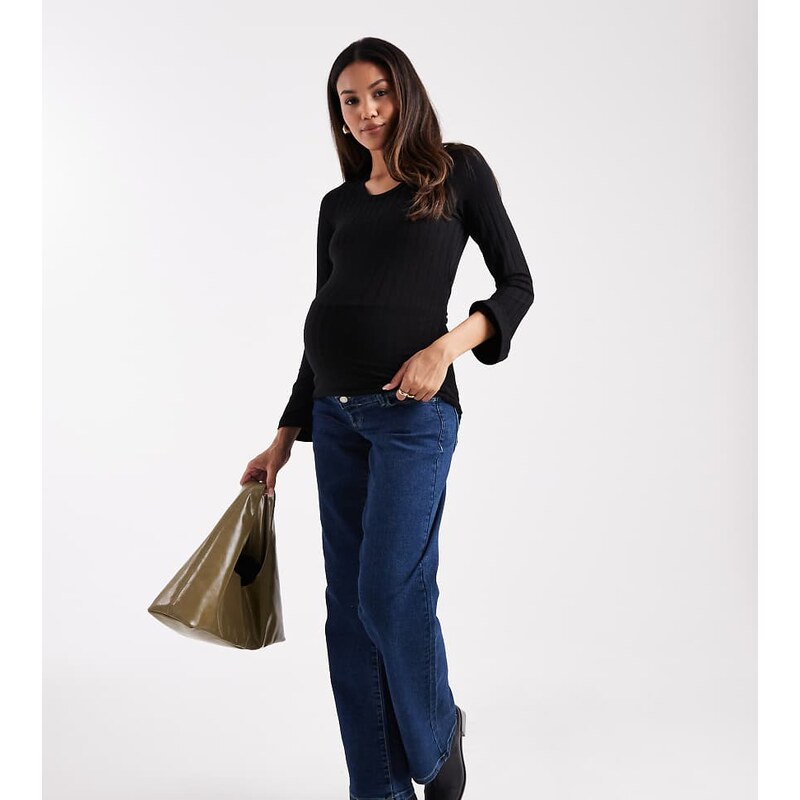 Vero Moda Maternity straight leg jeans with overbump band in dark blue 110840131