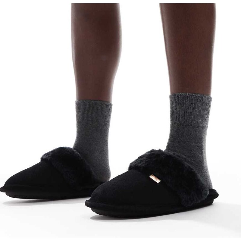 Hunter lined mule slippers in black 109452556