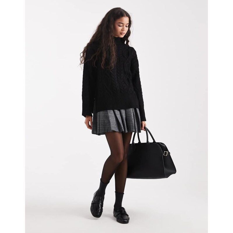 Brave Soul chunky cable knit high neck jumper in black