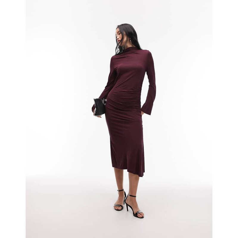 & Other Stories high neck long sleeve soft twisted midi dress in dark 109452599