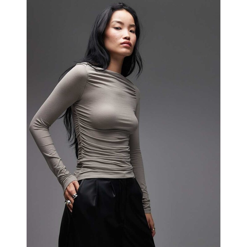 & Other Stories rich cotton long sleeve drapey jersey top in
