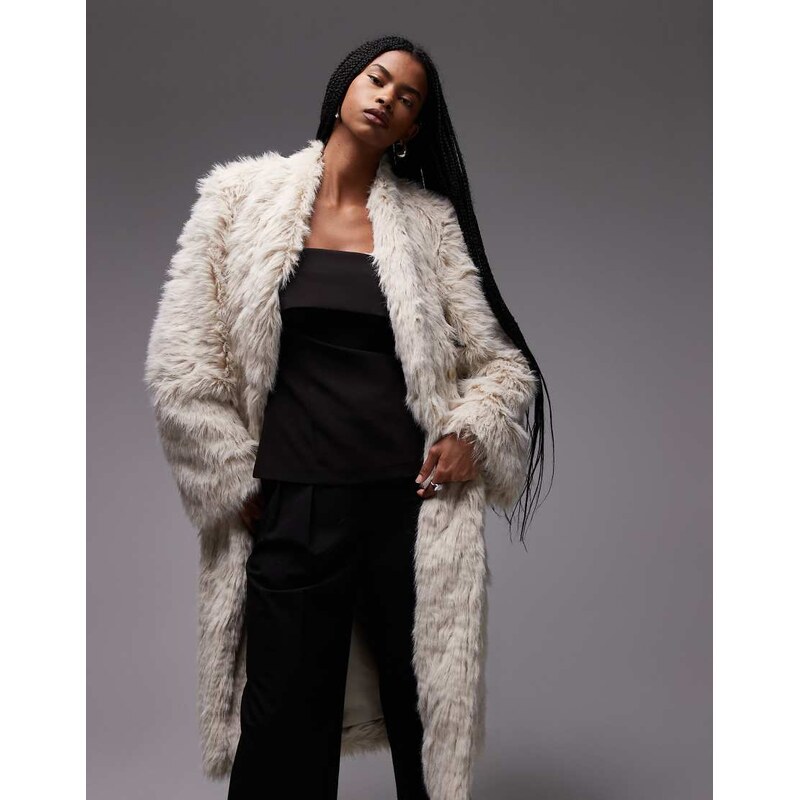& Other Stories large midi faux fur coat in light beige-Neutral 109452624