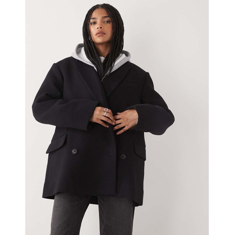 Weekday wool blend oversized double breasted blazer jacket in black 115715526