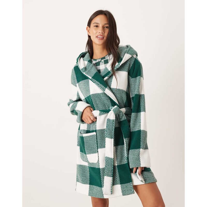 ASOS DESIGN microfleece mini robe in gingham print-Multi