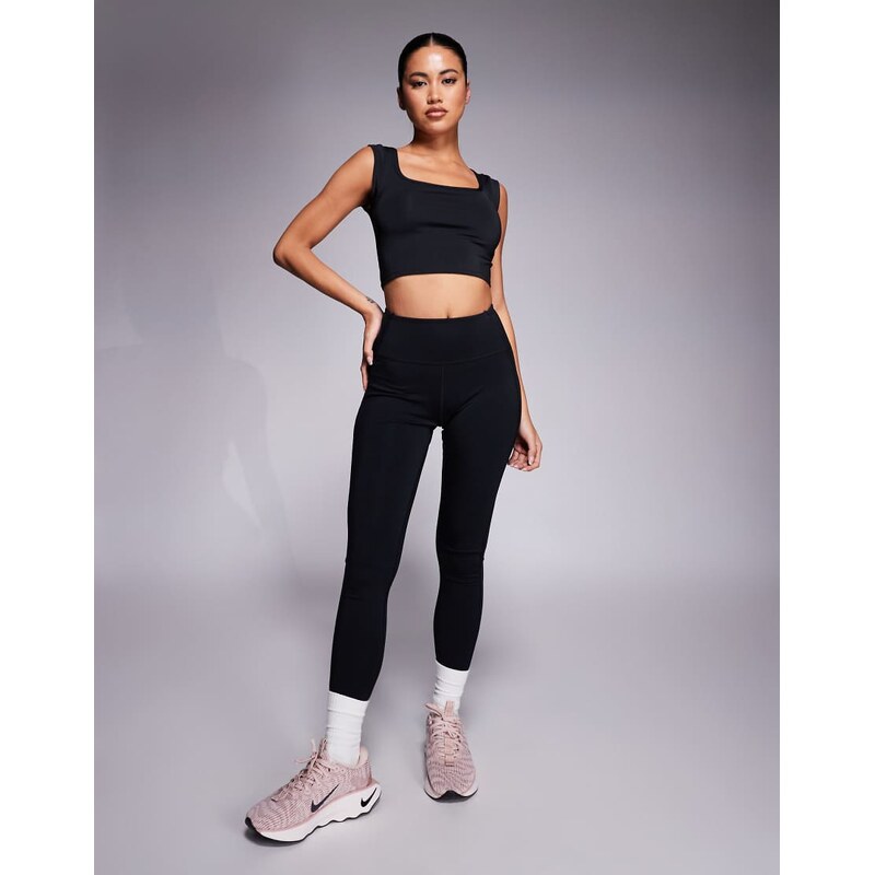 4505 active square neck cap sleeve top in black 115512427