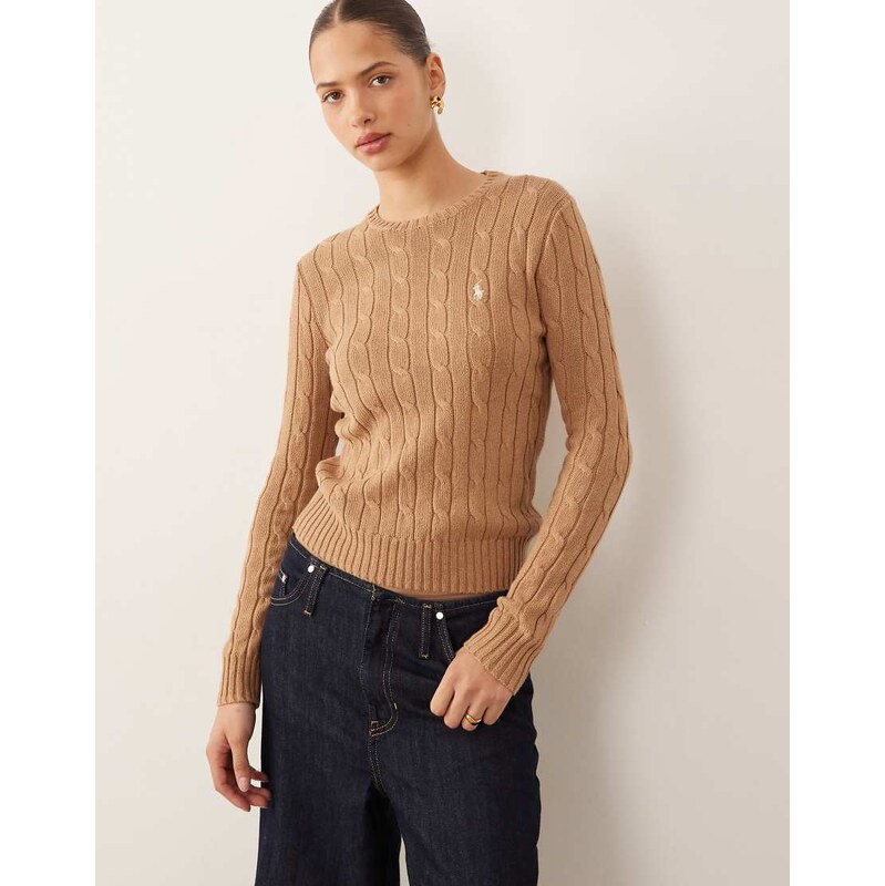 Polo Ralph Lauren icon logo cotton cable knit jumper in camel
