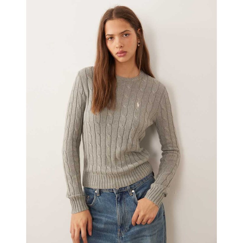 Polo Ralph Lauren icon logo cotton cable knit jumper in grey