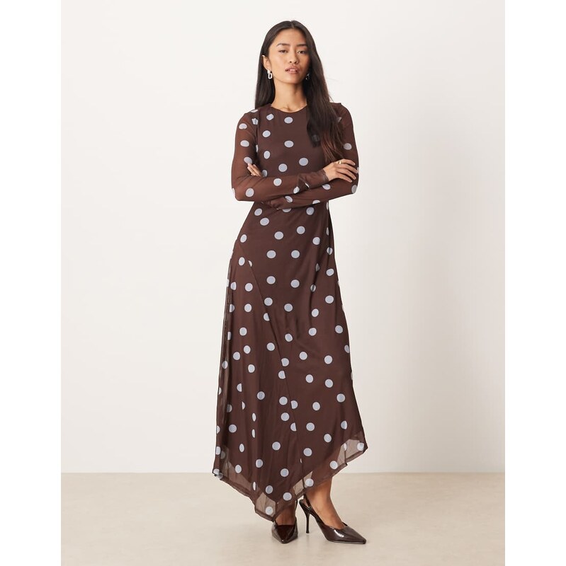 ASOS DESIGN asymmetric hem midi dress in polka dot print-Multi