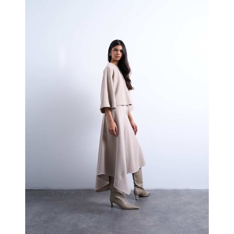 Topshop soft touch hanky hem asymmetric skirt co-ord in taupe
