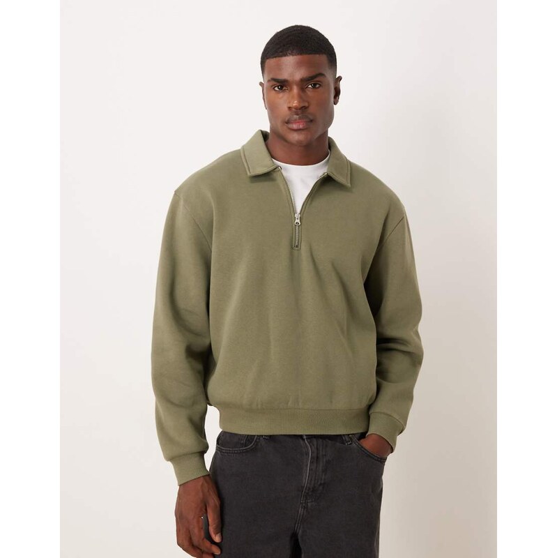 ASOS DESIGN boxy relaxed collared sweatshirt in green
