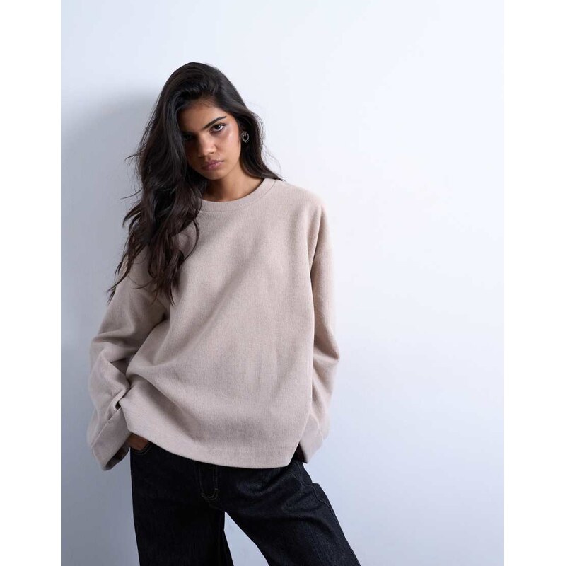 Topshop soft touch wide sleeve skater tee in taupe-Neutral 109452714